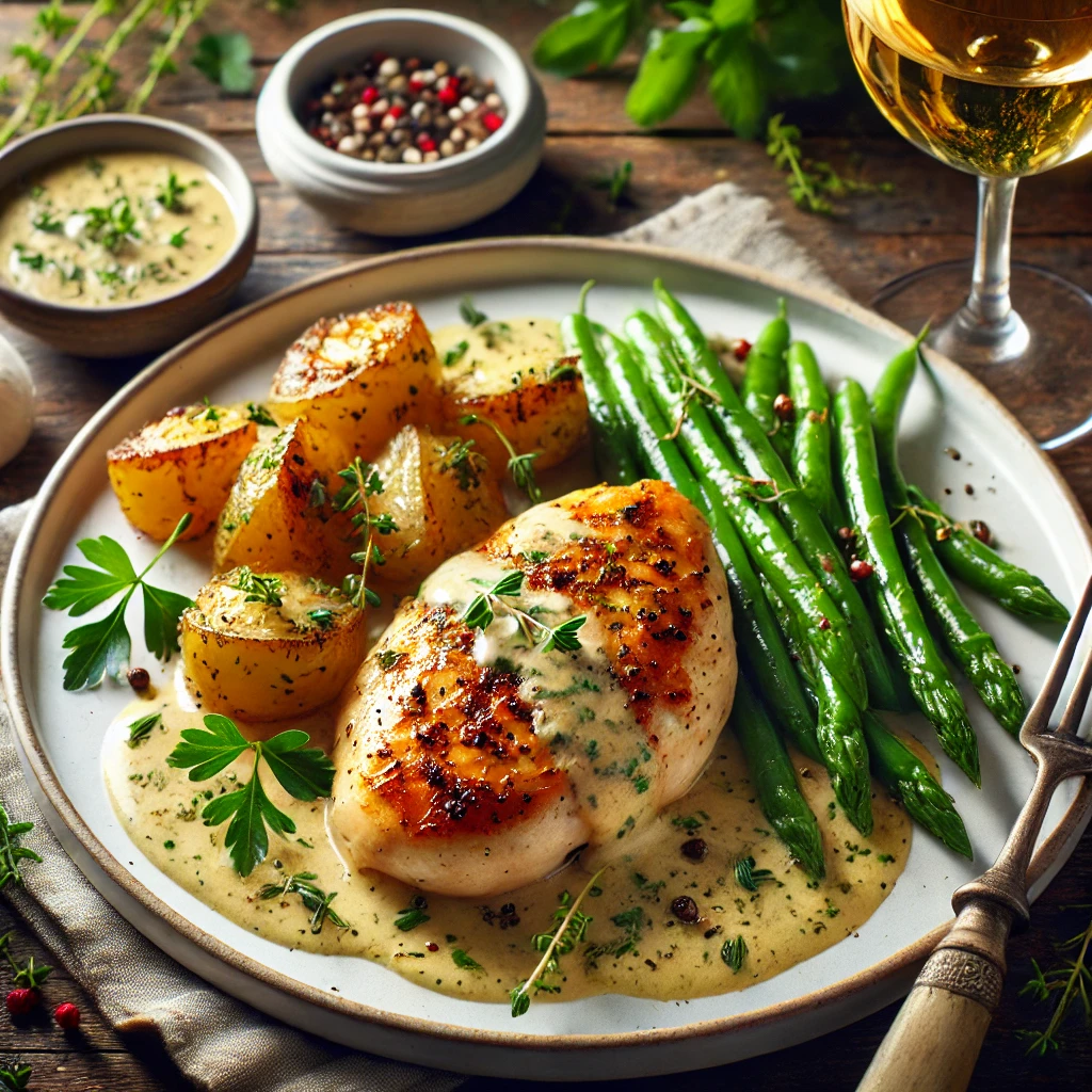 Sautéed Chicken Breast with White Wine and Herb Sauce